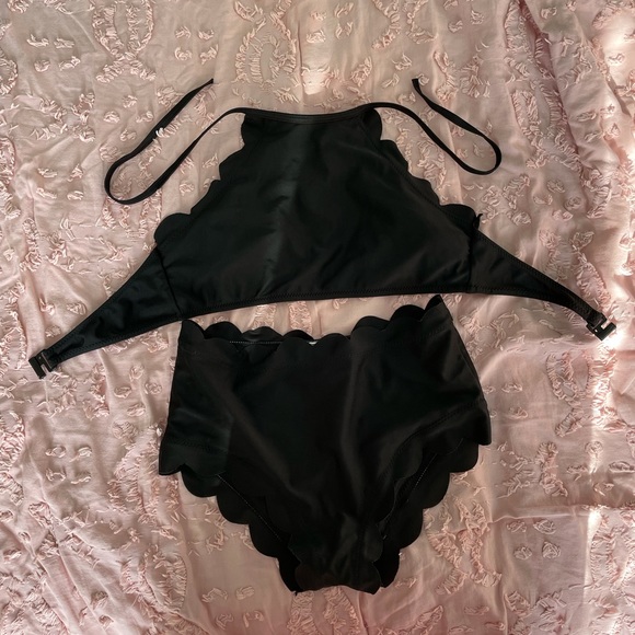 Other - High-Neck Scalloped Black Women's Swim Set